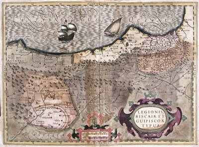 Oviedo, Burgos, Bilbao, Bayonne (Asturië), Spanje (gravure) door Gerardus Mercator