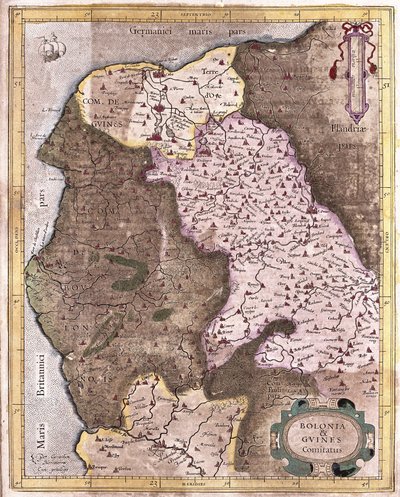 De kustlijn van Berck tot Gravelines, België (gravure) door Gerardus Mercator