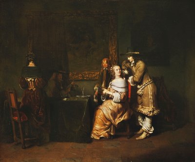 Elegante gezelschap dat kaarten speelt in een interieur door Gerbrandt van den Eeckhout