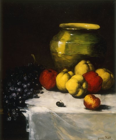 Een Stilleven met Appels en Druiven door Germain Ribot