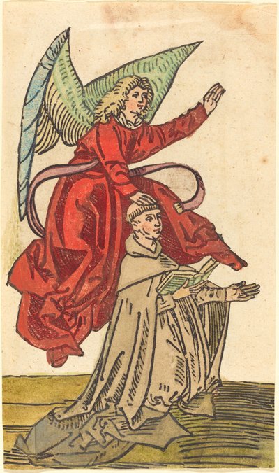Een Monnik met een Engel door German 15th Century