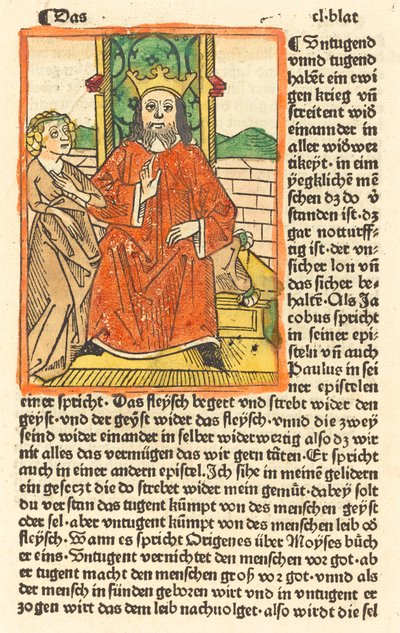 Gekroonde Man op een Troon met de Maagd Staand aan de Linkerkant door German 15th Century