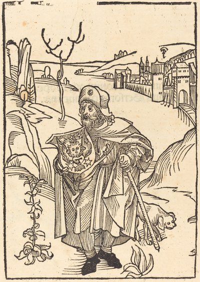 Gerson als Pelgrim met Stad op de Achtergrond door German 15th Century