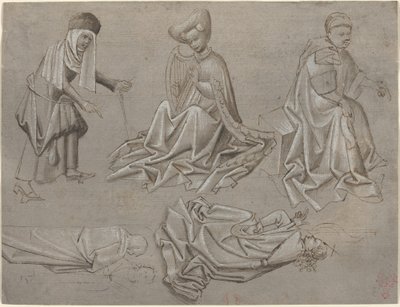 Studies voor zes figuren (blad uit een modelboek) door German 15th Century