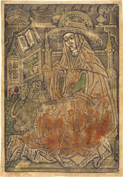 Sint Hiëronymus in Zijn Studie door German 15th Century or Master of the Aachen Madonna