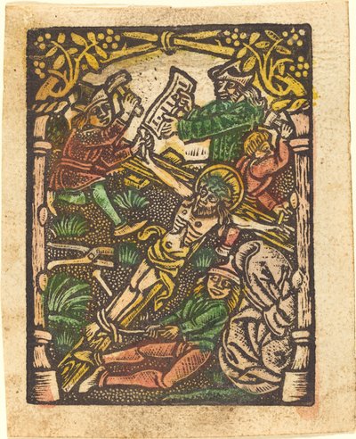 Christus aan het Kruis Genageld door German 15th Century or Master of the Meshed Background