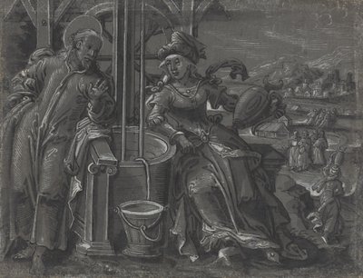 Christus en de vrouw van Samaria door German 16th Century
