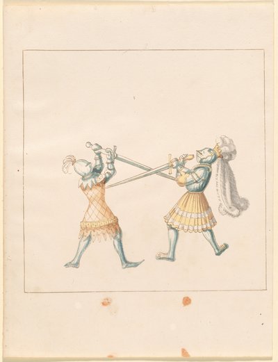 Freydal, Het boek van steekspelen en toernooien van keizer Maximiliaan I: Gevechten te voet (Steekspelen)(Deel III): Plaat 159 door German 16th Century