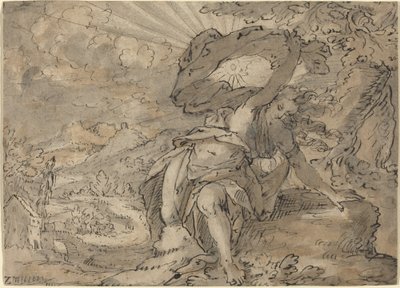 Allegorische Vrouwelijke Figuur in een Landschap [recto] door German 17th Century