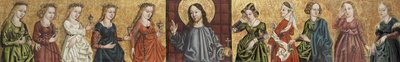 Salvator Mundi geflankeerd door de Wijze en Dwaze Maagden, ca. 1500 door German Master
