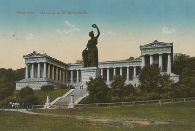 Beiers standbeeld en Ruhmeshalle, München. Briefkaart verzonden in 1913. door German Photographer