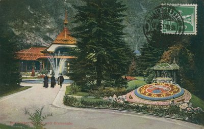 Interlaken, Kursaal en bloemenklok. Briefkaart verzonden op 16 augustus 1913. door German Photographer