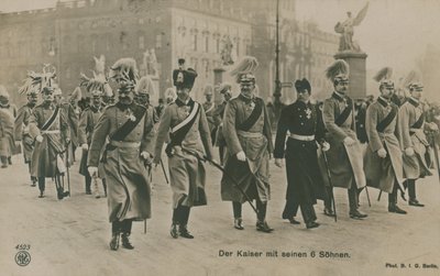Keizer Wilhelm II van Duitsland met zijn zes zonen. Briefkaart verzonden in 1913. door German Photographer