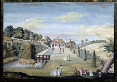 Een formele watertuin met terrassen, waterparterres en paraderende figuren, ca.1730 door German School