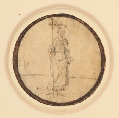 Een rondel met Christus met een lange mantel die aan de nek is bevestigd, met een processiekruis door German School