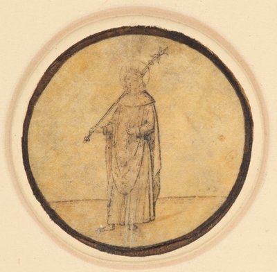 Een rondel met St. Louis van Frankrijk die een scepter over zijn rechterschouder houdt door German School