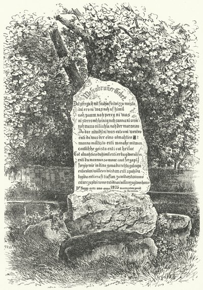 Een stenen tablet met het Wessobrunn-gebed (gravure) door German School