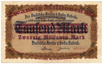 Een bankbiljet van twintig miljoen mark, 1922 door German School