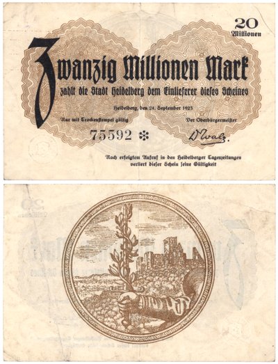 Een bankbiljet van twintig miljoen mark, 1923 door German School