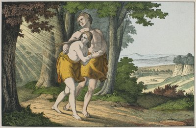 Adam en Eva verdreven uit het paradijs, illustratie uit L