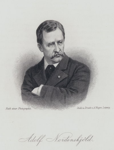 Adolf Erik Nordenskiold, Finse geoloog, mineralogist en poolonderzoeker (gravure) door German School