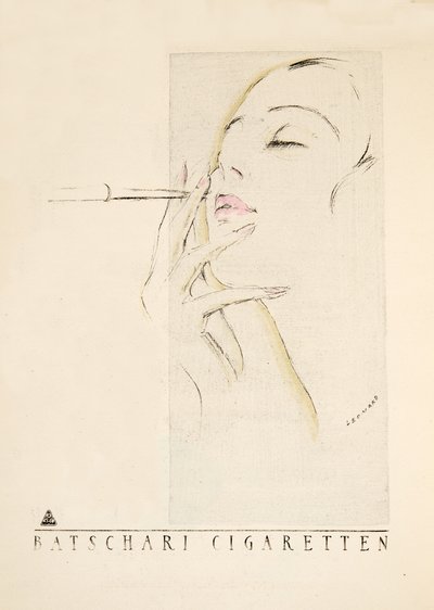 Advertentie voor "Batschari Cigaretten", uit Styl, pub.1922 (pochoirprint) door German School