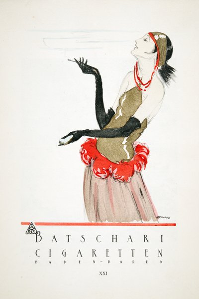 Advertentie voor "Batschari Cigaretten", uit Styl, pub.1922 (pochoirprint) door German School