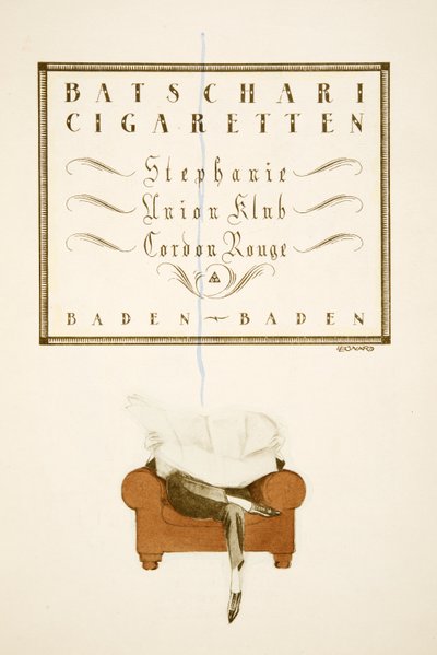 Advertentie voor "Batschari Cigaretten", uit Styl, pub.1922 (pochoirprint) door German School