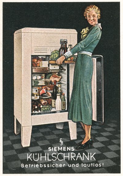 Reclame voor Siemens koelkasten (kleurenlitho) door German School