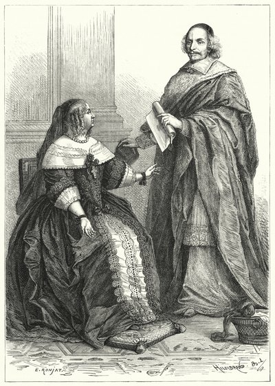 Anna van Oostenrijk, regentes van Lodewijk XIV van Frankrijk, en kardinaal Mazarin, de eerste minister van Frankrijk door German School