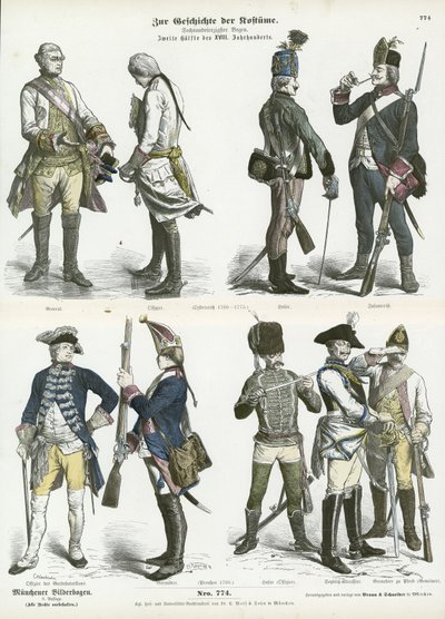 Oostenrijkse en Pruisische militaire uniformen, tweede helft van de 18e eeuw door German School