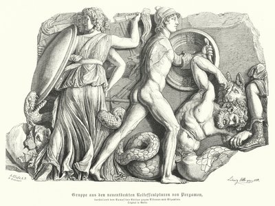 Slag tussen de Goden en Titanen en reuzen, Oud-Grieks reliëf uit Pergamon door German School