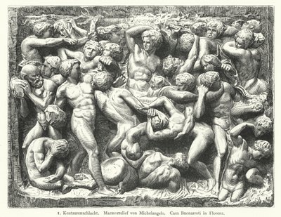 Slag van de Centauren, marmeren reliëf door Michelangelo (gravure) door German School