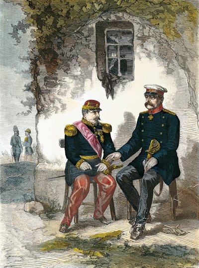 Bismarck in gesprek met Napoleon III na zijn gevangenneming in de Slag bij Sedan, 2 september door German School
