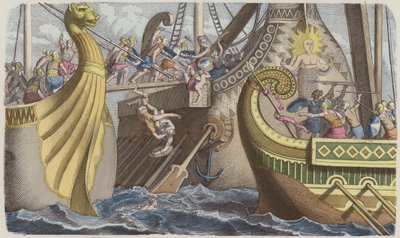 Aan boord gaan van een galei tijdens een zeeslag in de Romeinse tijd door German School