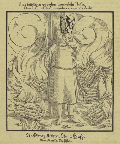 Boheemse christelijke hervormer Jan Hus wordt op de brandstapel verbrand, Konstanz, 6 juli 1415 door German School