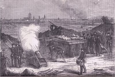 Bombardement van Schelestadt, Cassells Geschiedenis van de oorlog tussen Frankrijk en Duitsland uitgegeven door Cassell and Company Limited, ca. 1890 door German School