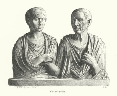 Cato en Porcia, oud-Romeins beeldhouwwerk door German School