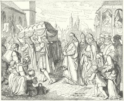 Karel IV van Bohemen volgt de begrafenisstoet van Gunther von Schwarzburg, koning van Duitsland door German School