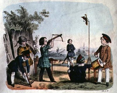 Kinderen die een Doelwit Schieten met een Haakbus, ca.1860 door German School