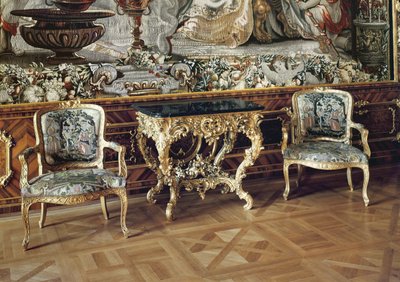Console tafel en twee fauteuils, 1745 door German School