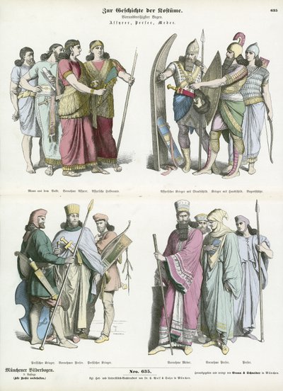 Kostuums van de oude Assyriërs, Perzen en Meden door German School