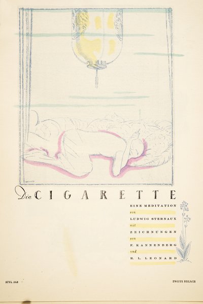Die Cigarette eine Meditation, uit Styl, geb. 1922 (pochoirdruk) door German School
