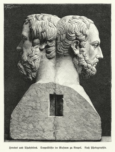 Dubbele buste van Herodotus en Thucydides, oude Griekse historici door German School