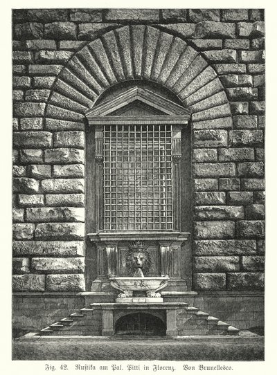 Voorbeeld van rustificatie, door Filippo Brunelleschi, Palazzo Pitti, Florence, Italië door German School