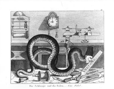 Fabel van de slang en de vliegen (gravure) door German School