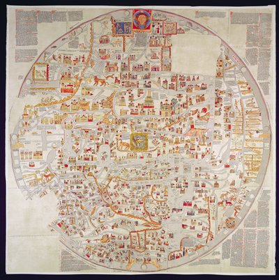 Facsimile kopie van de "Ebstorf Mappamundi", gemaakt voor het klooster in Ebstorf, bij Luneberg, ca.1339 (prent) door German School
