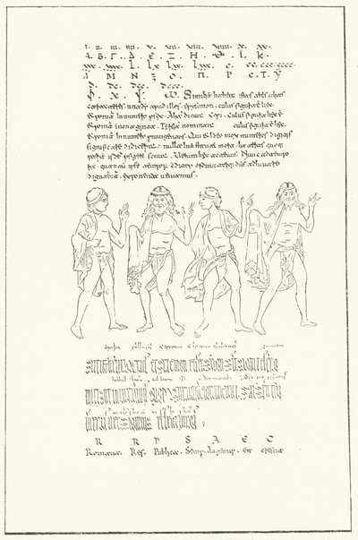 Facsimile van een pagina uit De Temporibus (Over Tijd) door de Eerbiedwaardige Beda (gravure) door German School