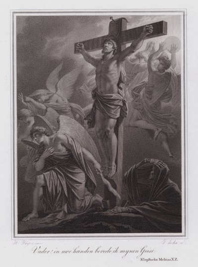Vader! In uw handen beveel ik mijn geest. Jezus aan het kruis (gravure) door German School