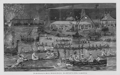 Festiviteiten op de Alster in Hamburg ter herdenking van de opening van het Kielkanaal (Kaiser Wilhelm Kanaal), Duitsland door German School